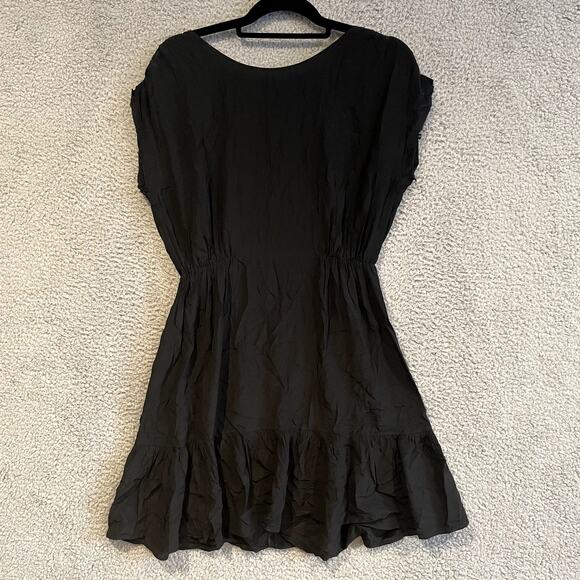 Sandro Paris Dress Womens 2 Black Short Sleeve Mini Silk Tie Neck Evening Event - Picture 1 of 12